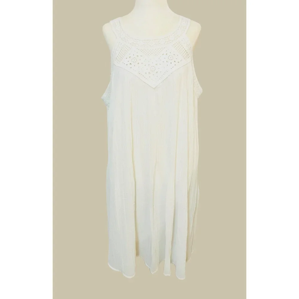 NEW White Crochet Lace Accordian Pleated Sleeveless Dress Size Large - Picture 2 of 9